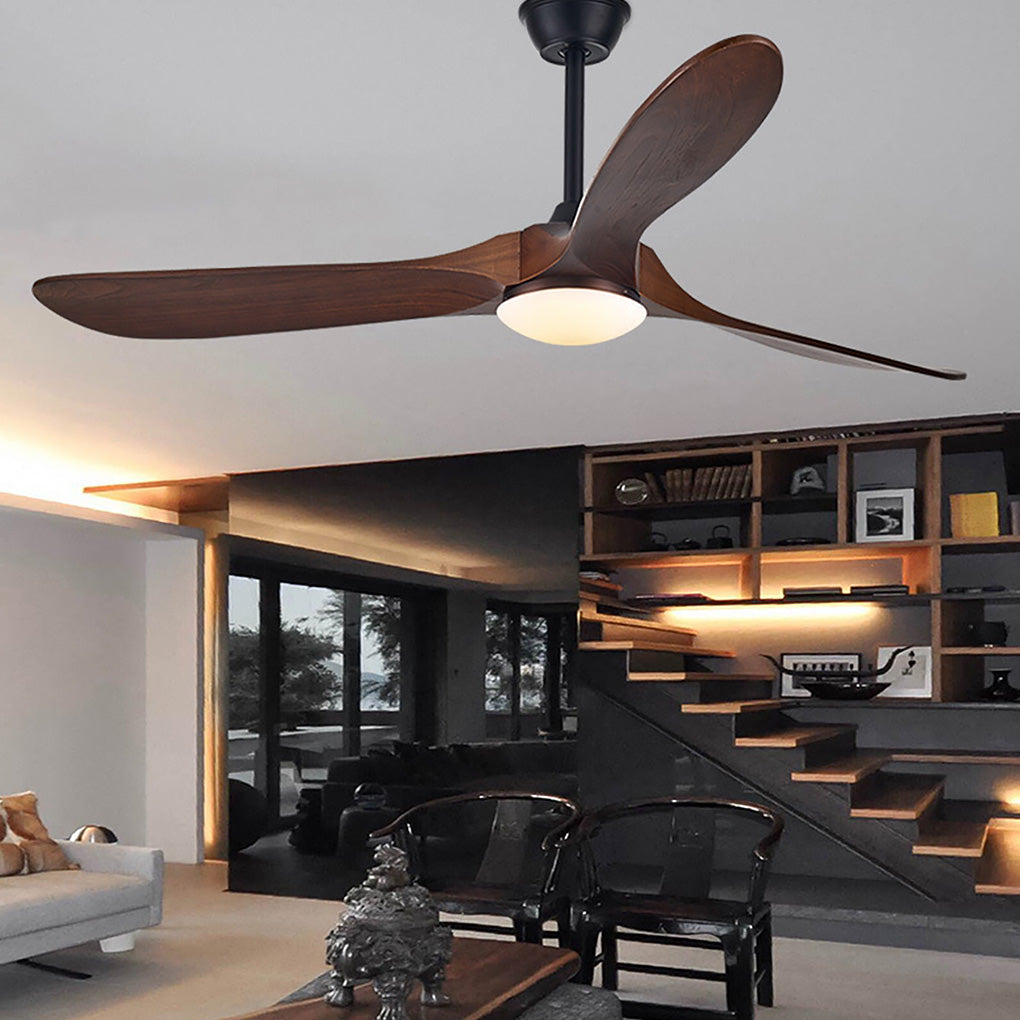 Retro Solid Wood Ceiling Fan with Dimmable LED Light and Remote Control