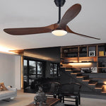 Retro Solid Wood Ceiling Fan with Dimmable LED Light and Remote Control