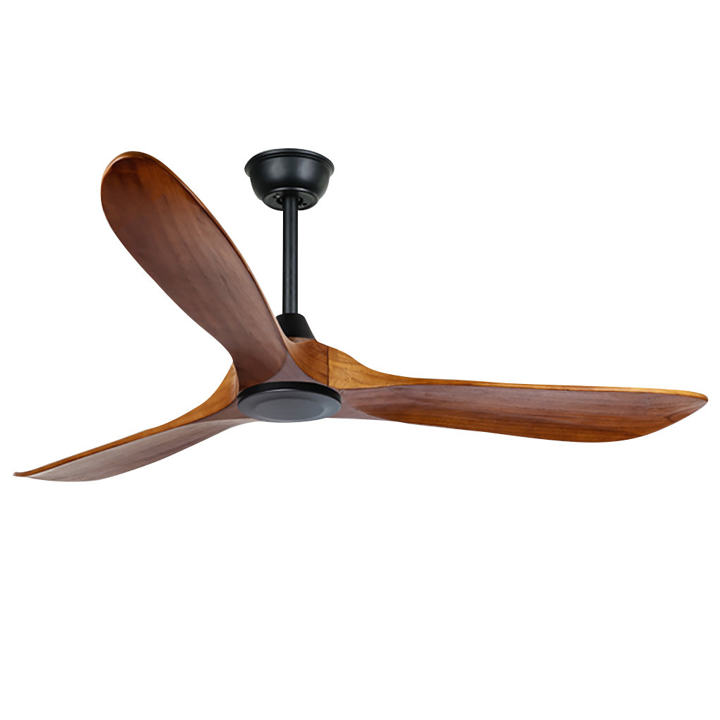 Retro Solid Wood Ceiling Fan with Dimmable LED Light and Remote Control