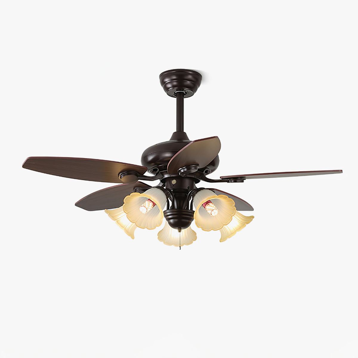 Blossom Breeze Ceiling Fan Light with Wood Blades and Glass Shades