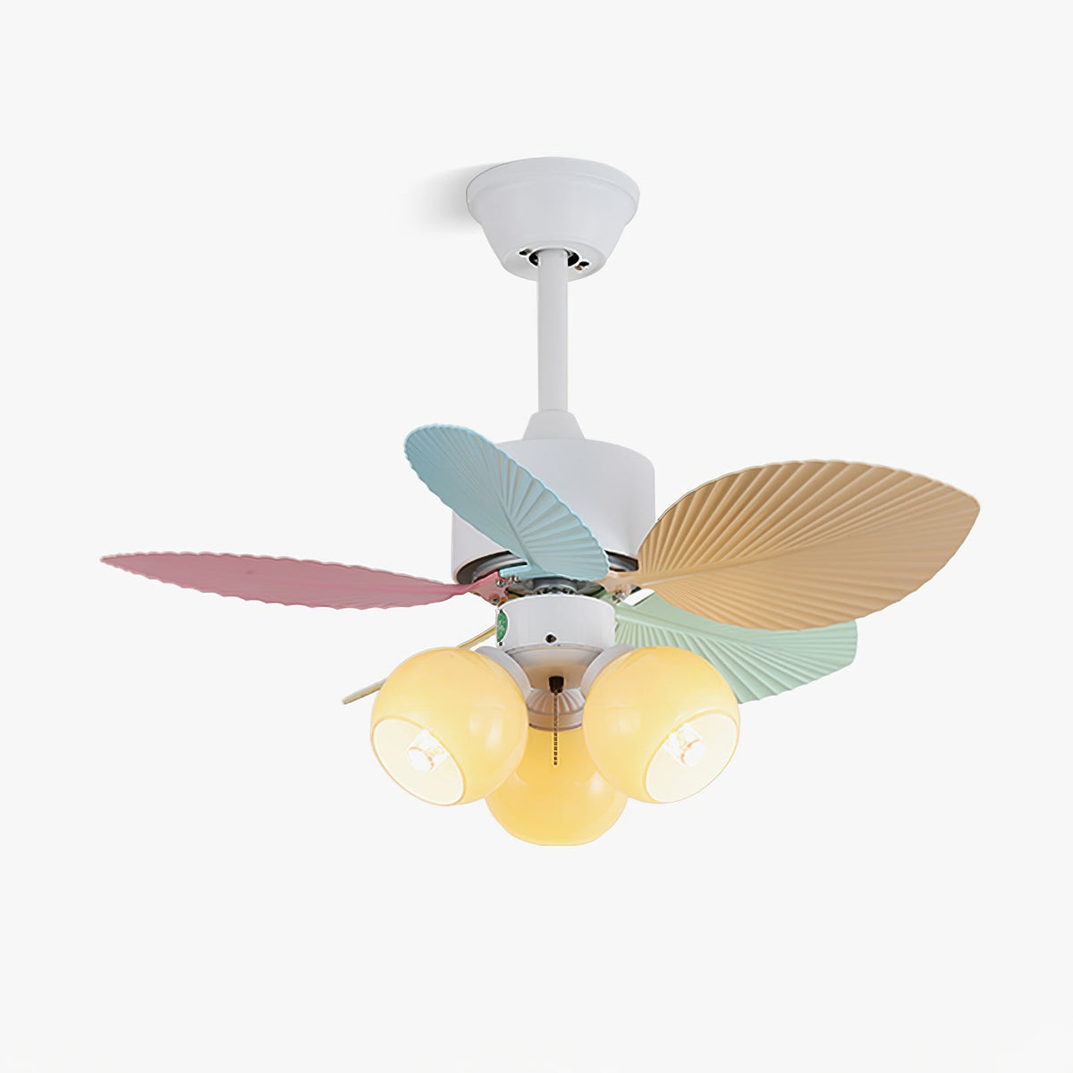 Candy Breeze Designer Ceiling Fan Light with Pastel Blades and Amber Glass Shade