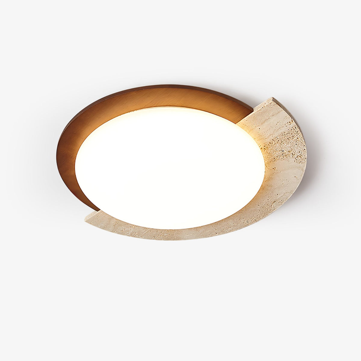 Eclipse Halo Ceiling Lamp in Travertine and Wood – Modern Flush Mount LED Light