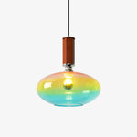 Tilio Iridescent Glass Pendant Light with Walnut Accent