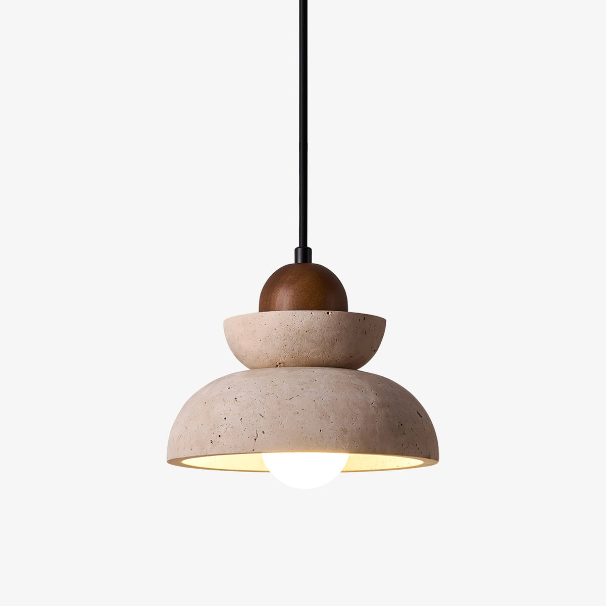 Zenith Tier Pendant Light in Natural Travertine and Walnut