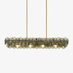 Linear Glass Disc Chandelier in Gold Frame, Modern Dining Room Lighting