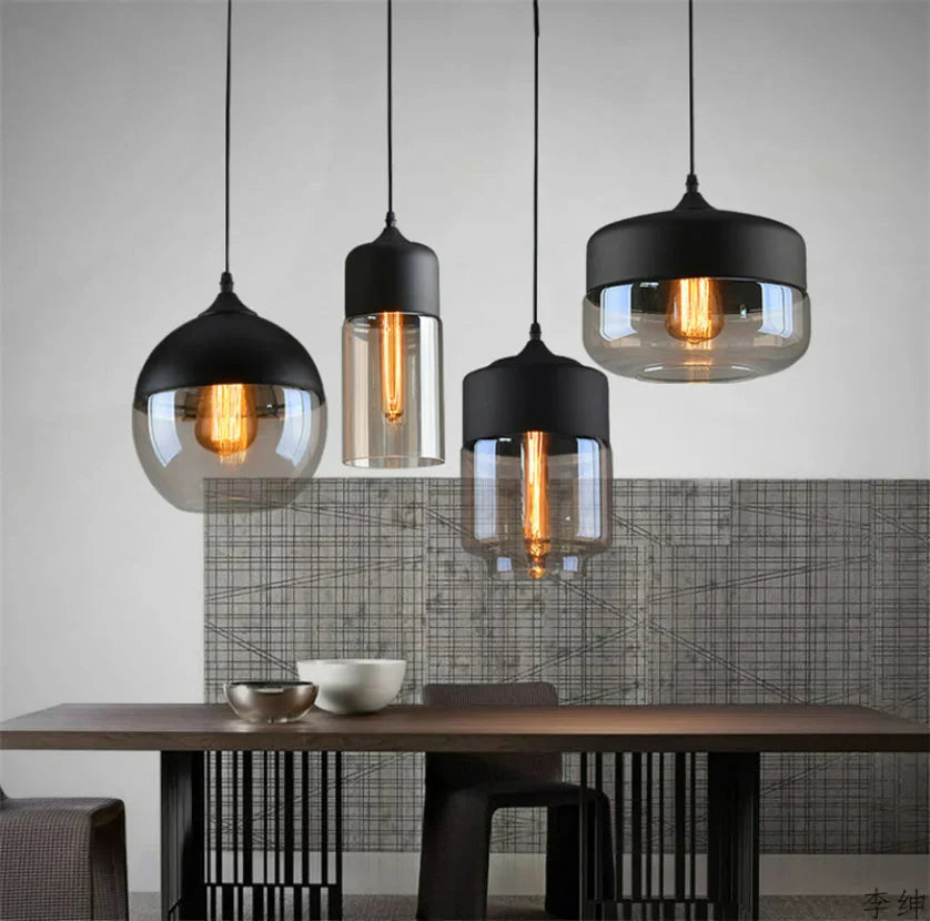 Modern Minimalist Geometric Amber Glass Chandelier