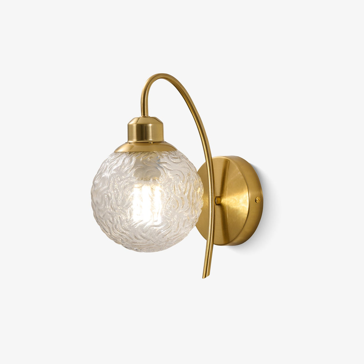Lucienne Curved Wall Sconce in Gold with Clear Glass Globe