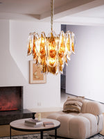 Solviva Glass Chandelier – Modern Amber Leaf Pendant Light
