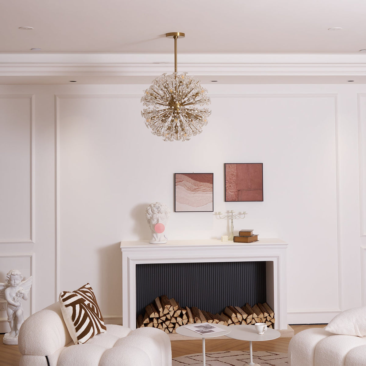 Dickinson Crystal Chandelier — Modern Gold Starburst Pendant Light for Dining Room and Foyer