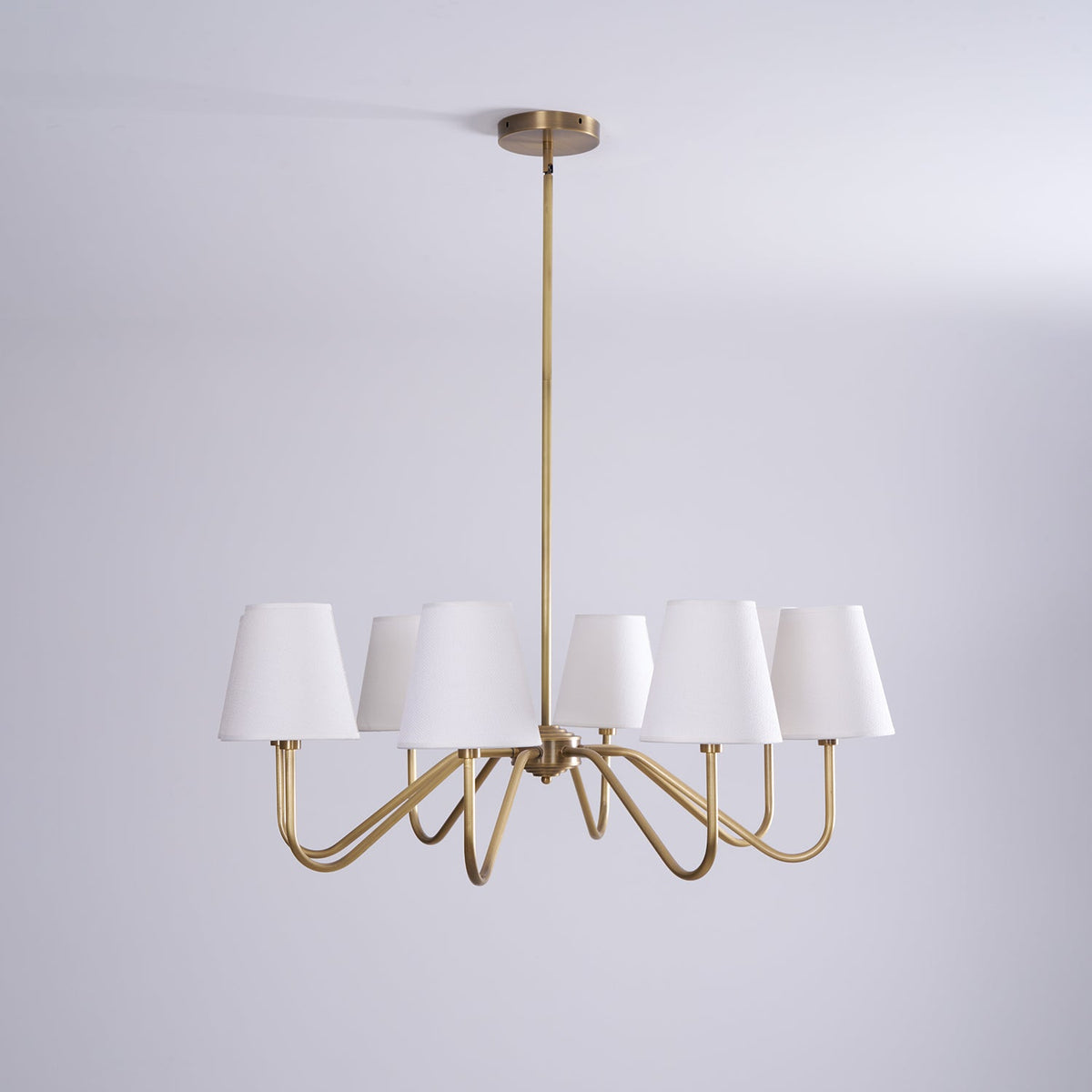 Opaluxe Brass Chandelier – Six-Light Designer Ceiling Light with Fabric Shades