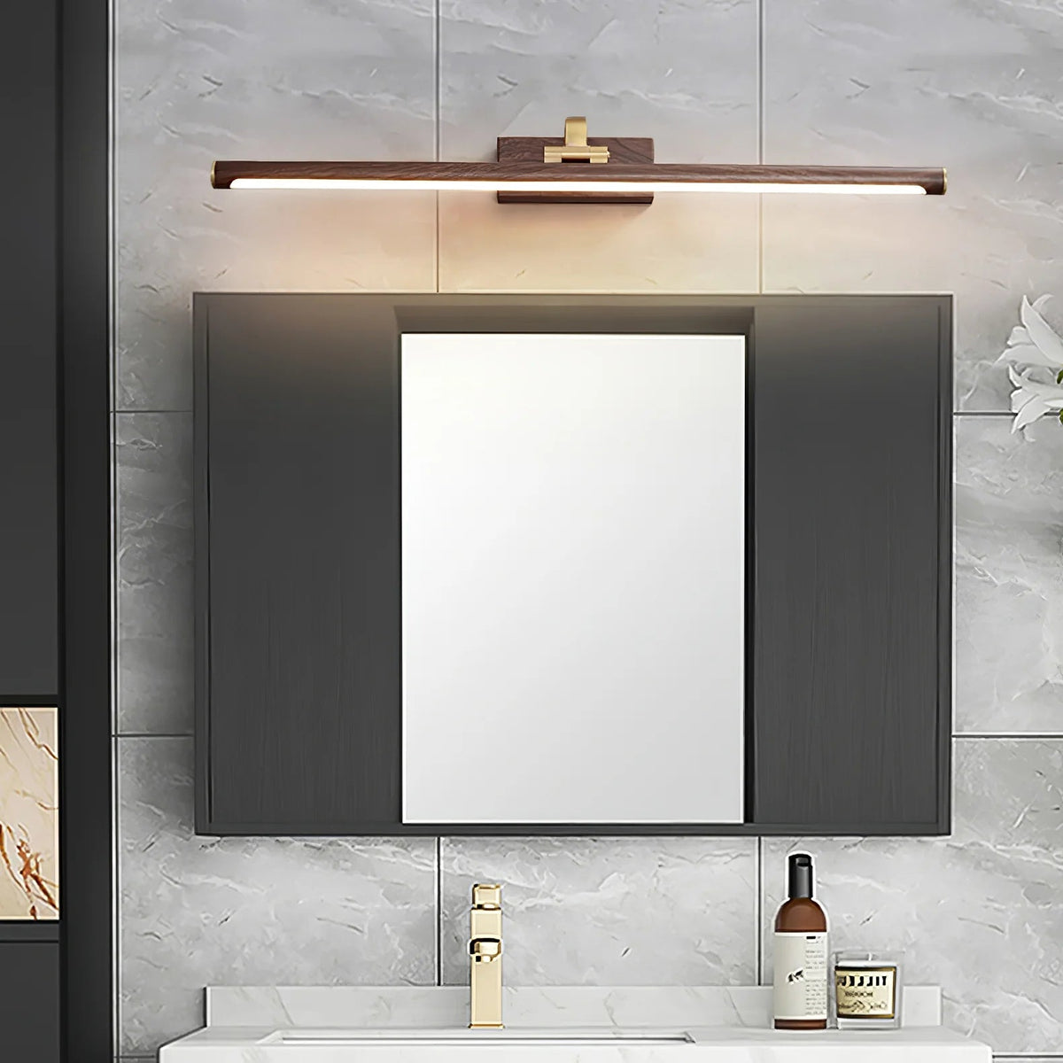 Luxe Brass Walnut Linear Wall Light