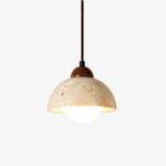 Terralume Dome Travertine Pendant Light with Opal Glass Globe