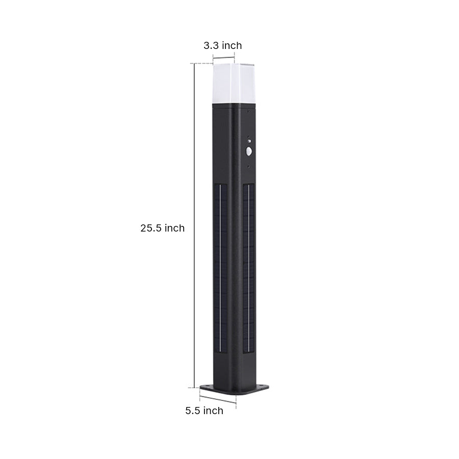 Solar-Powered Black Aluminum Bollard Light with Motion Sensor for Pathways