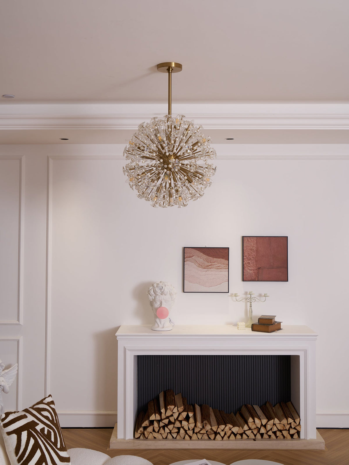 Dickinson Crystal Chandelier — Modern Gold Starburst Pendant Light for Dining Room and Foyer