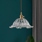 Bronze Walnut Wood Amber Patterned Glass Chandelier