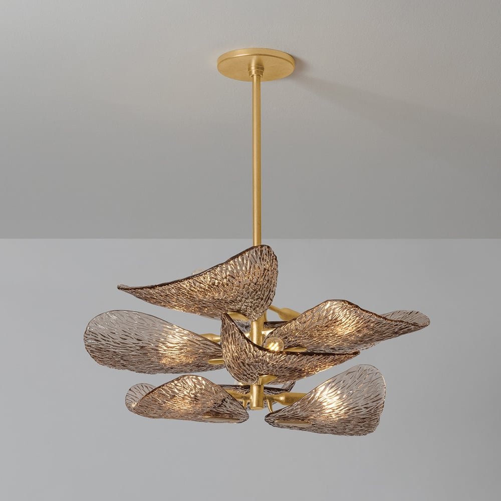 Cardiff Modern Glass Chandelier with Gold Leaf Finish for Dining Room and Living Room