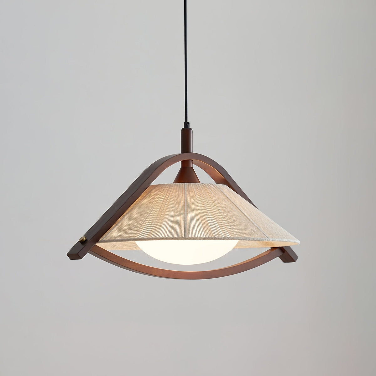 Kyomi Arch Pendant Light – Modern Wood & Fabric Hanging Lamp for Dining and Living Rooms