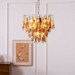 Solviva Glass Chandelier – Modern Amber Leaf Pendant Light