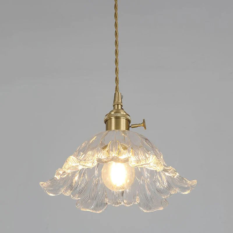 Bronze Walnut Wood Amber Patterned Glass Chandelier