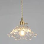 Bronze Walnut Wood Amber Patterned Glass Chandelier