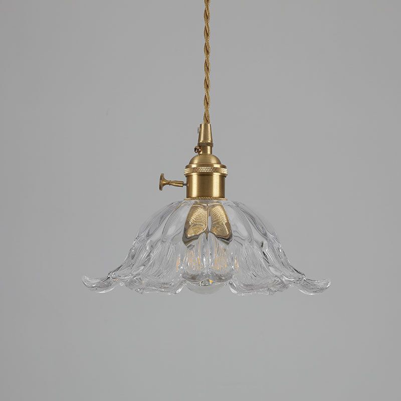 Bronze Walnut Wood Amber Patterned Glass Chandelier