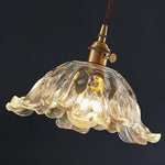 Bronze Walnut Wood Amber Patterned Glass Chandelier