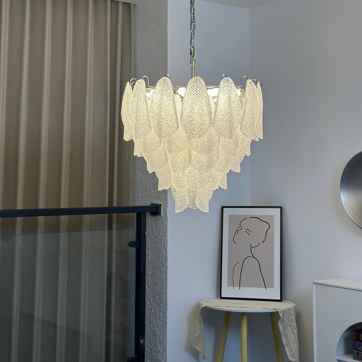 Murano Glass Teardrop Chandelier in Polished Metal for Modern Interiors