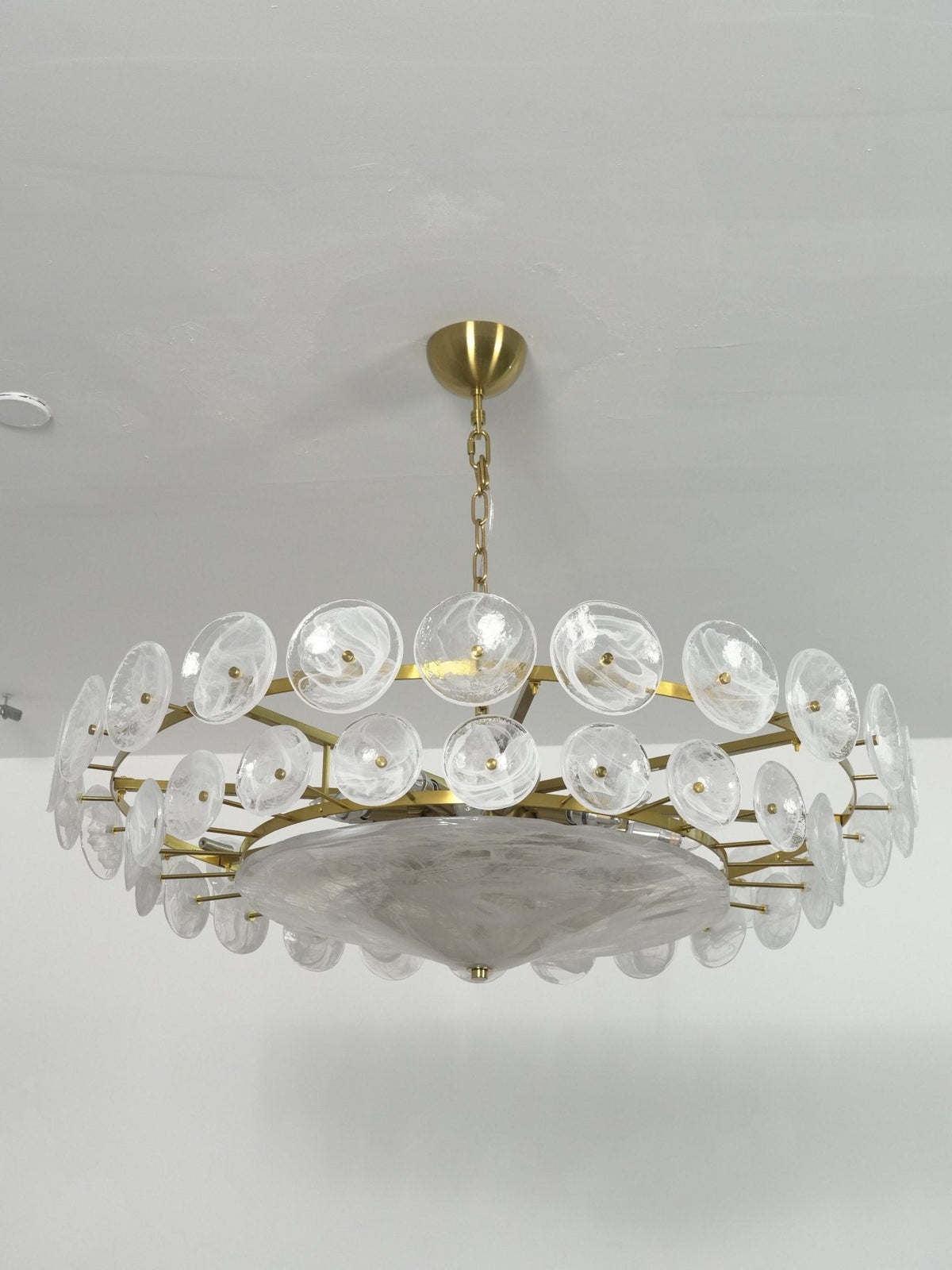 Solaris Disc Glass Chandelier – Two-Tier Gold & Murano-Style Glass Pendant