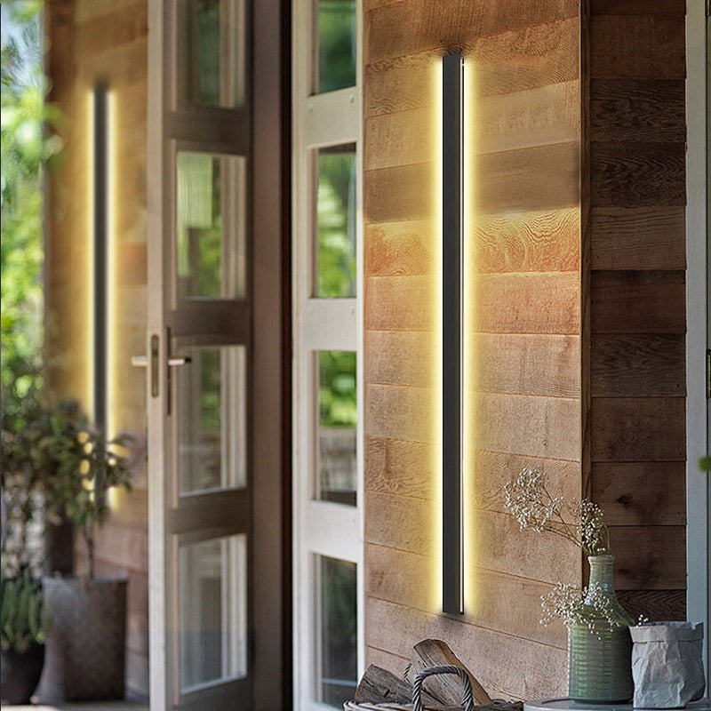 Modern Linear Outdoor Wall Light in Black, Dimmable LED