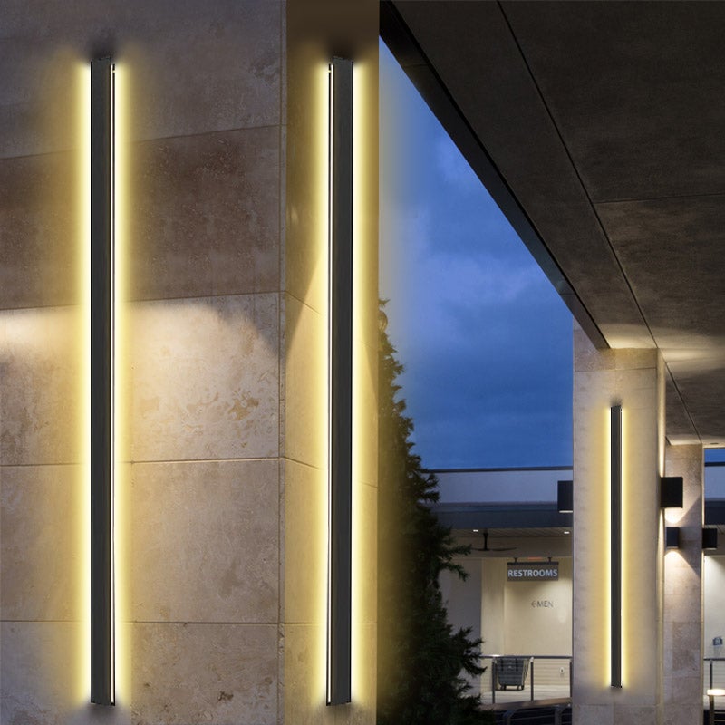 Linear LED Outdoor Wall Light in Black Metal, Waterproof Architectural Sconce