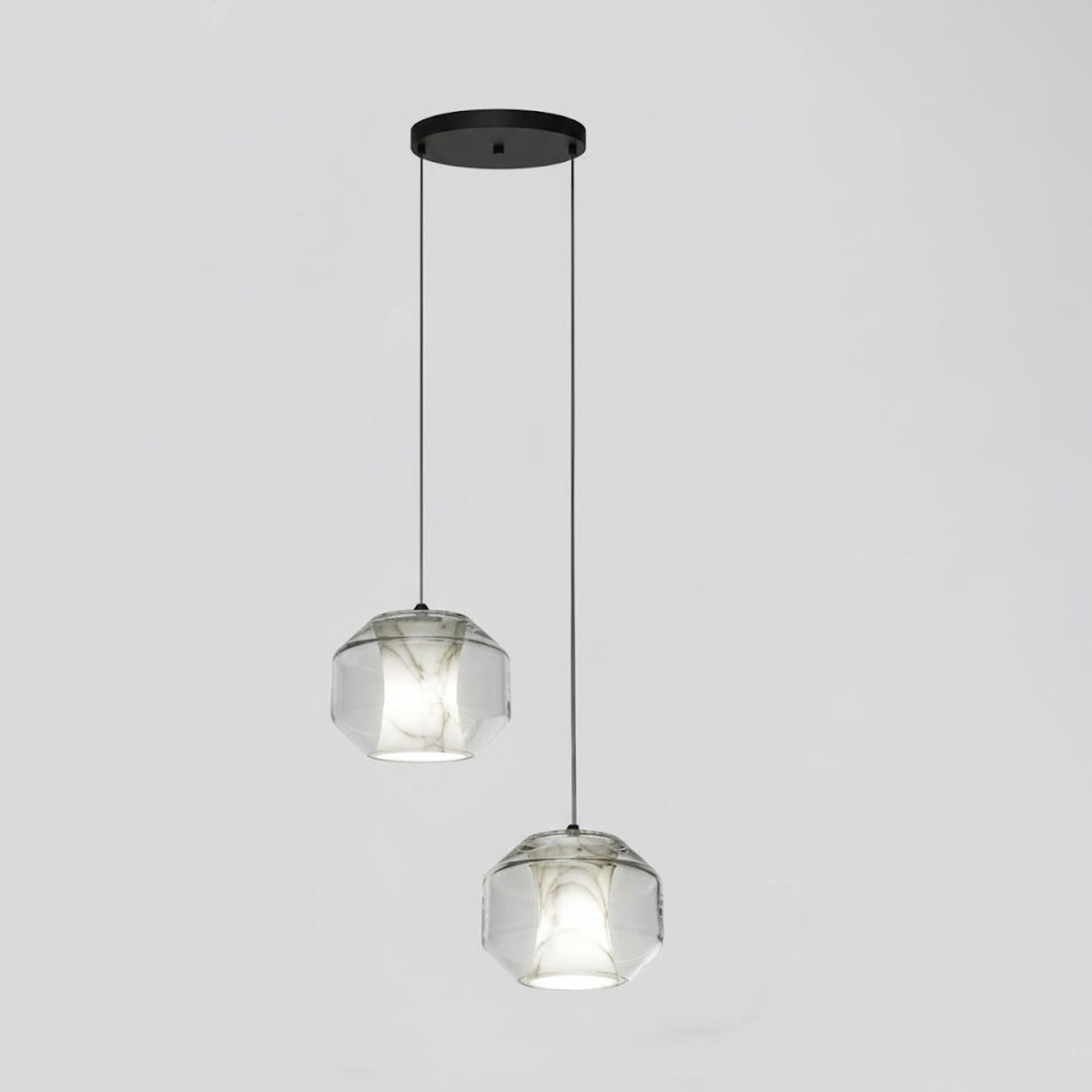 Hand-Carved Alabaster Cylinder Pendant Light in Glass Shell
