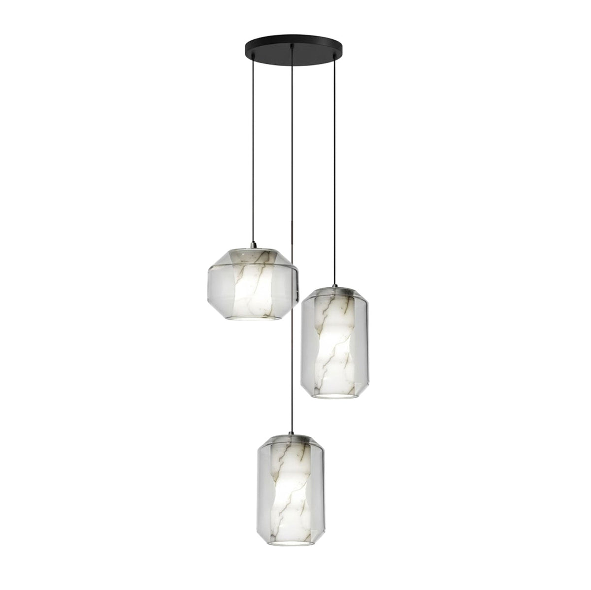 Hand-Carved Alabaster Cylinder Pendant Light in Glass Shell