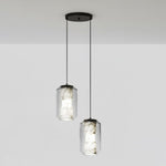 Hand-Carved Alabaster Cylinder Pendant Light in Glass Shell