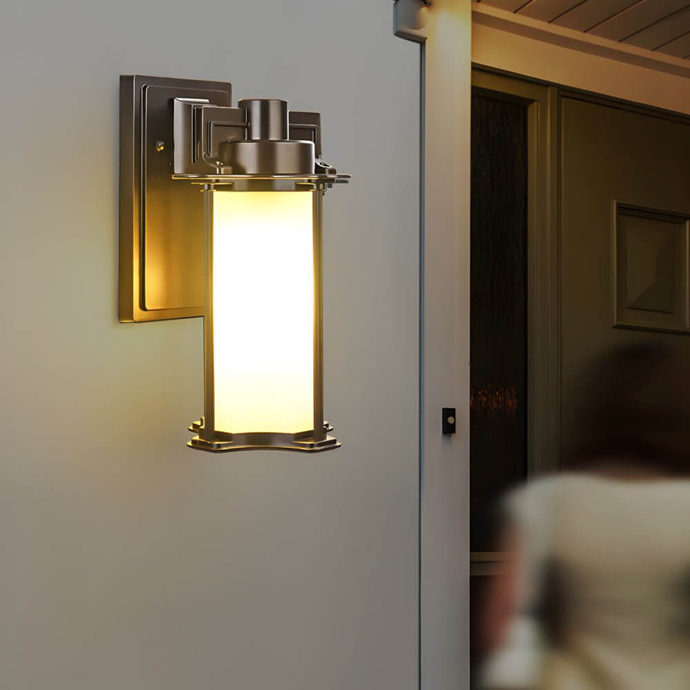 Aurora Glass Outdoor Wall Lantern Sconce in Vintage Brown