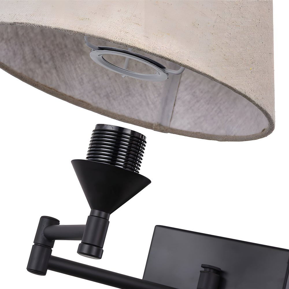 Swing Arm Wall Sconce with Fabric Shade in Black Iron