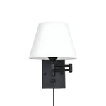 Swing Arm Wall Sconce with Fabric Shade in Black Iron