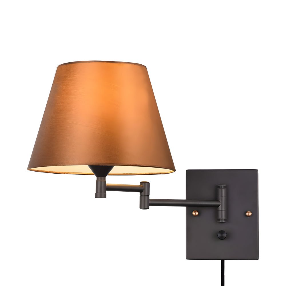 Swing Arm Wall Sconce with Fabric Shade in Black Iron