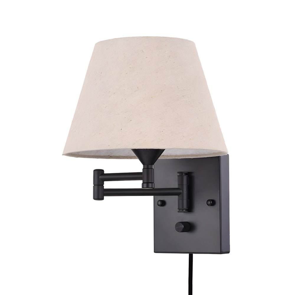 Swing Arm Wall Sconce with Fabric Shade in Black Iron