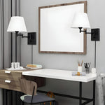 Swing Arm Wall Sconce with Fabric Shade in Black Iron