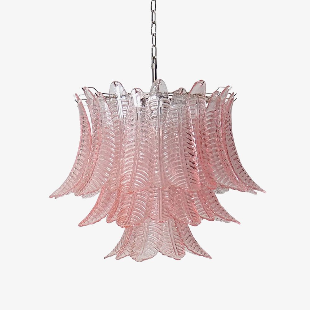 Pink Glass Leaf Chandelier – Handcrafted Designer Lighting for Elegant Interiors