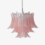 Pink Glass Leaf Chandelier – Handcrafted Designer Lighting for Elegant Interiors