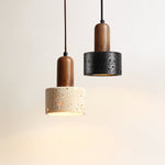 Duality Pendant Lamp in Black Travertine and Walnut