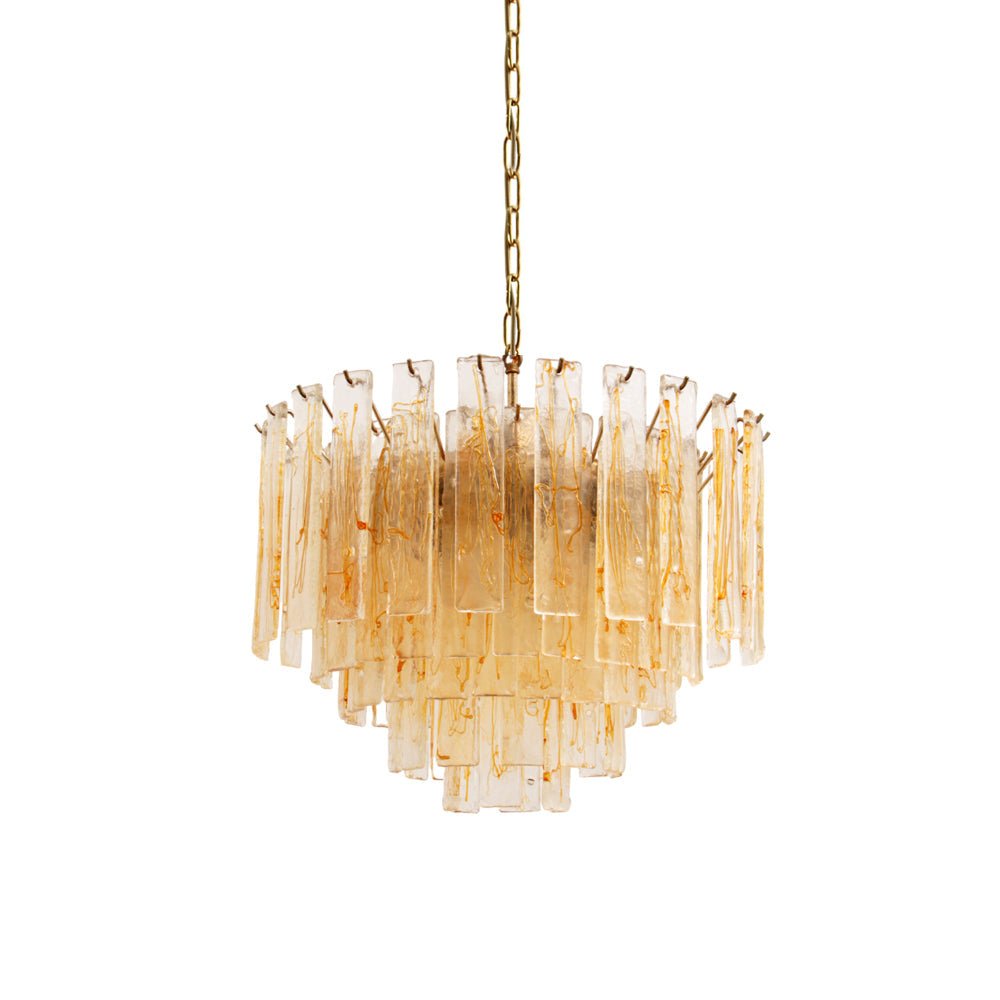 Amber Glass Chandelier with Brass Chain – Modern Luxury Lighting for Dining and Living Spaces