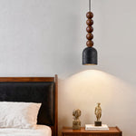Vareon Totem Pendant Light – Sculptural Wood & Black Travertine Hanging Lamp