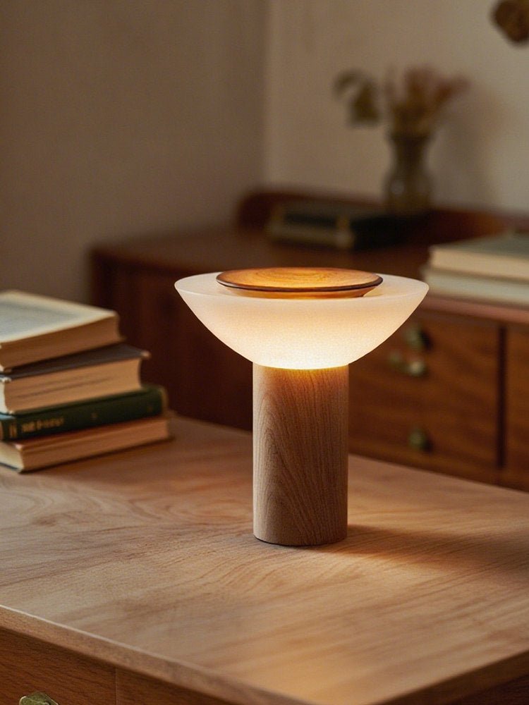 Solace Wood Table Lamp – Modern Minimalist LED Desk Light for Bedroom & Living Room