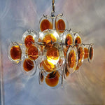 Mazzega Vistosi Style Hand-Blown Amber Glass Chandelier in Nickel