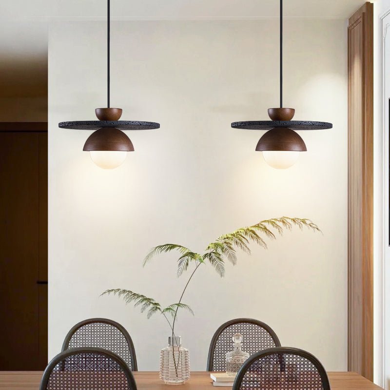 Gaia Orbit Pendant Light in Walnut, Travertine & Opal Glass