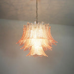 Pink Glass Leaf Chandelier – Handcrafted Designer Lighting for Elegant Interiors