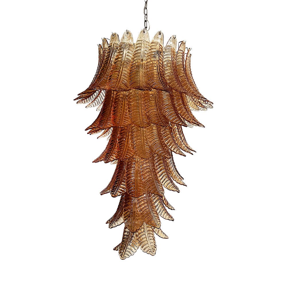 Rosalind Amber Glass Chandelier – Handcrafted Feather Design Pendant Light