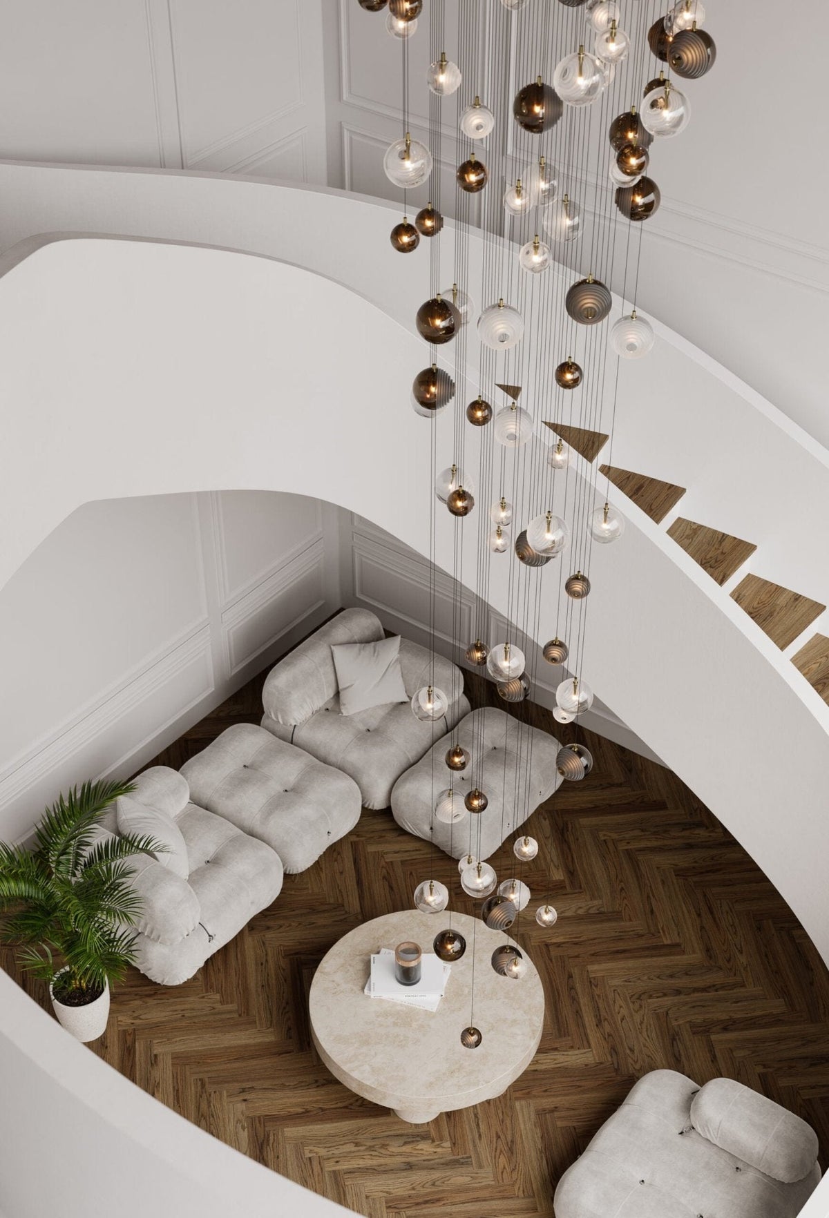 Cosmic Sphere Cascade Chandelier – Modern Glass Pendant Light for Dining Room and Living Room